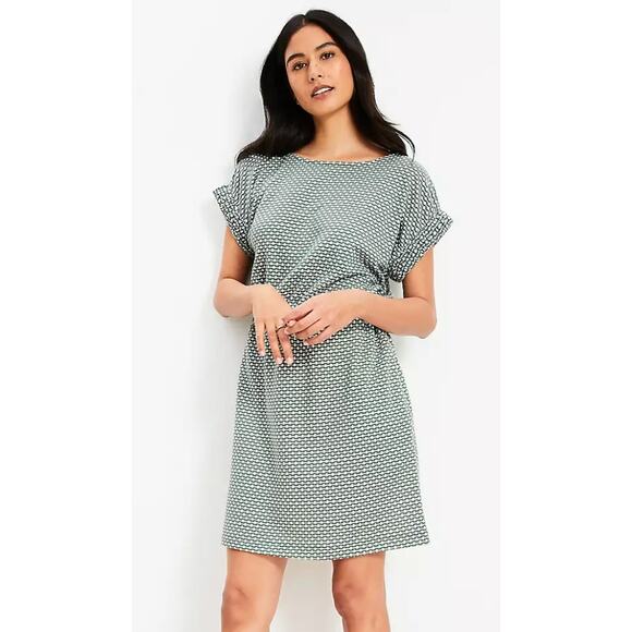 Loft Mini Geo Pocket Tee Green Lattice Casual Knit Dress Size XXL NEW Classic - Picture 1 of 9